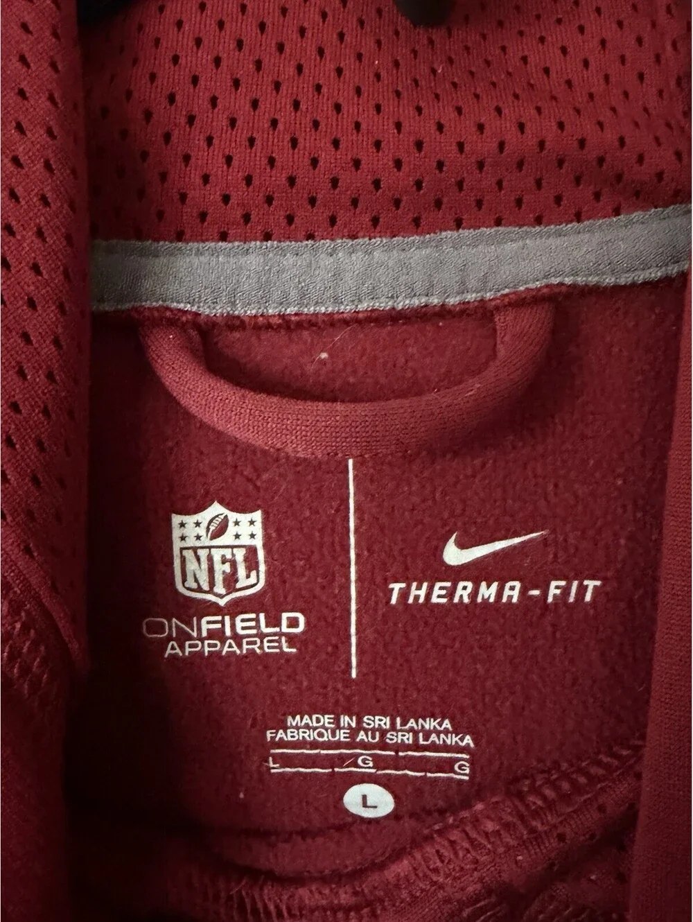 Nike Washington Redskins Hoodie Mens L Burgundy Therma-FIT NFL On-Field Apparel